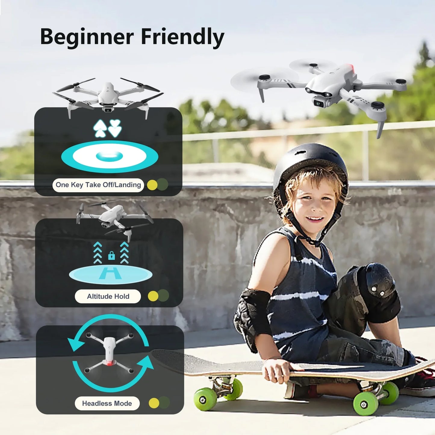 F10-1080P Wifi FPV Drone with 1080P HD Camera, Headless Mode/3D Flips, RC Quadcopter for Beginners Silver White