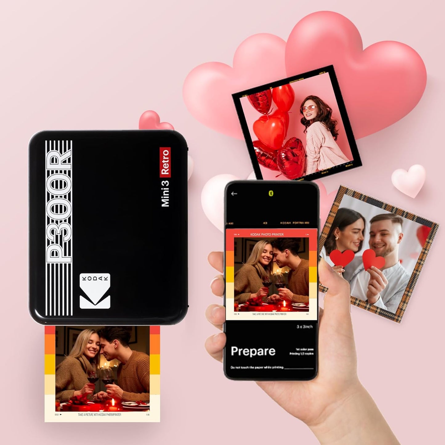 Mini 3 Retro 4PASS Portable Photo Printer (3X3 Inches) + 8 Sheets, Black