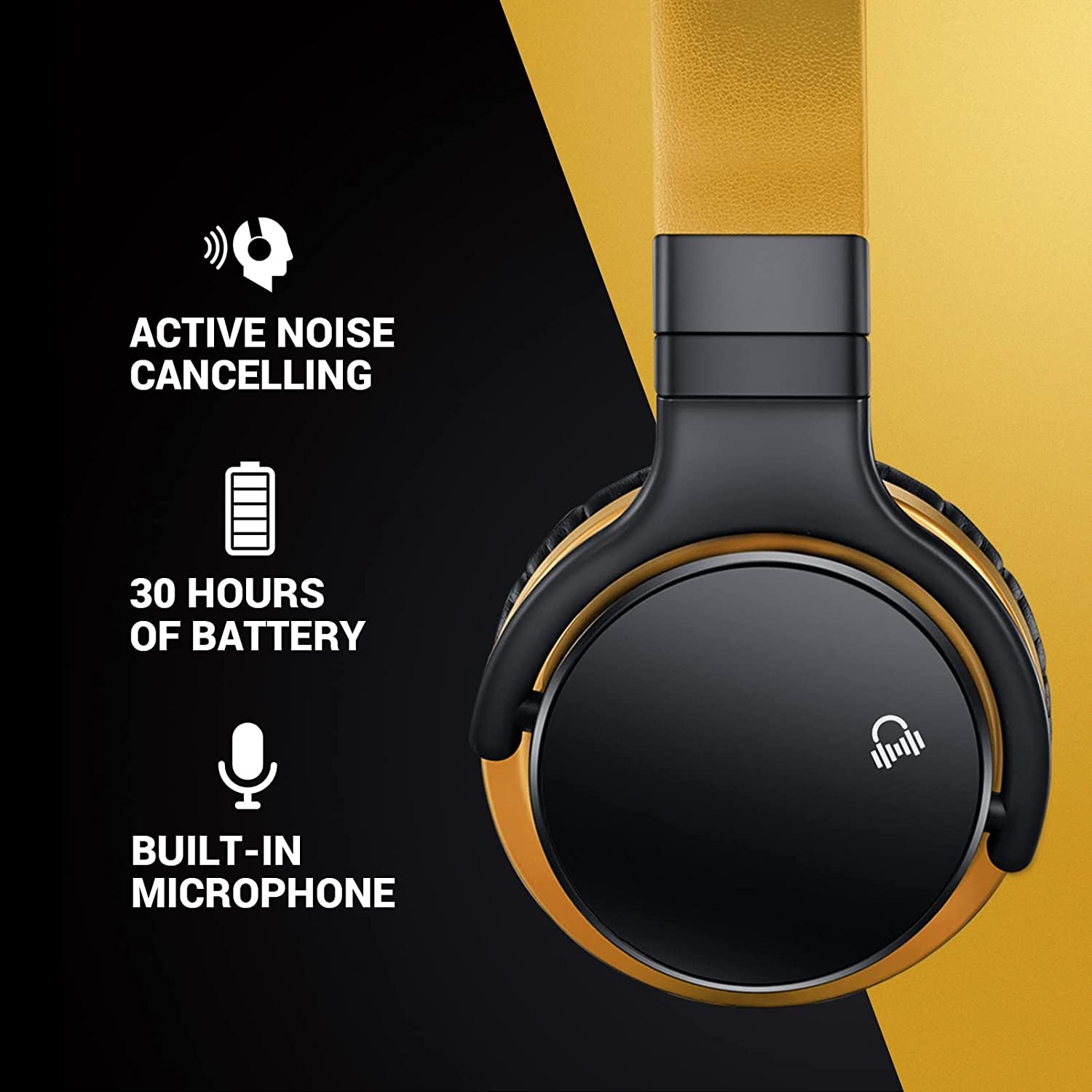 E7 Active Noise Cancelling Headphones Bluetooth Headphones Wireless Headphones over Ear with Microphone Deep Bass, Comfortable Protein Earpads, 30 Hours Playtime for Travel/Work, Yellow