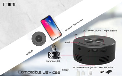 Mini Portable Projector, LED Mobile Phone Projector 1080P Supported for Home Children Theater Movie Projectors