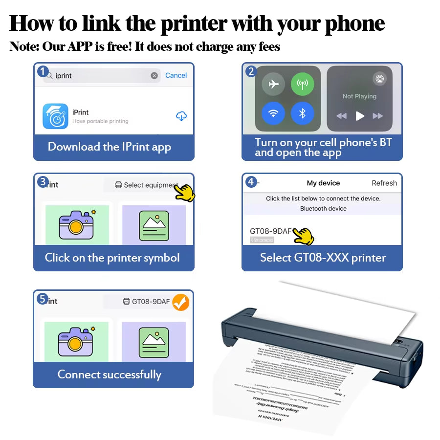 A4 Portable Printer, Lightweight and Compact Thermal Mobile Printer, Wireless Printer for Travel, Vehicles, Office