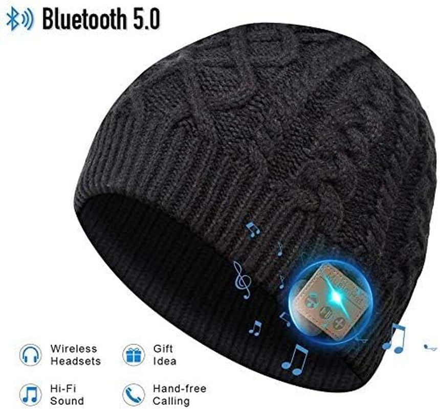 Wireless Bluetooth Beanie Hat Headphone Winter Warm Soft Knit Cap with Wireless Headphone Speaker Mic Hands Free for Iphone Android Cell Phones Black