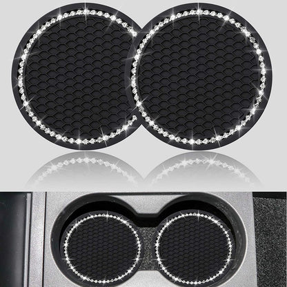 2PCS Bling Car Cup Coaster, Universal Vehicle Cup Holder Insert Coaster, 2.75 Inch Rhinestone anti Slip Silicone Car Accessories, Suitable for Most Car Interior, Gift for Women