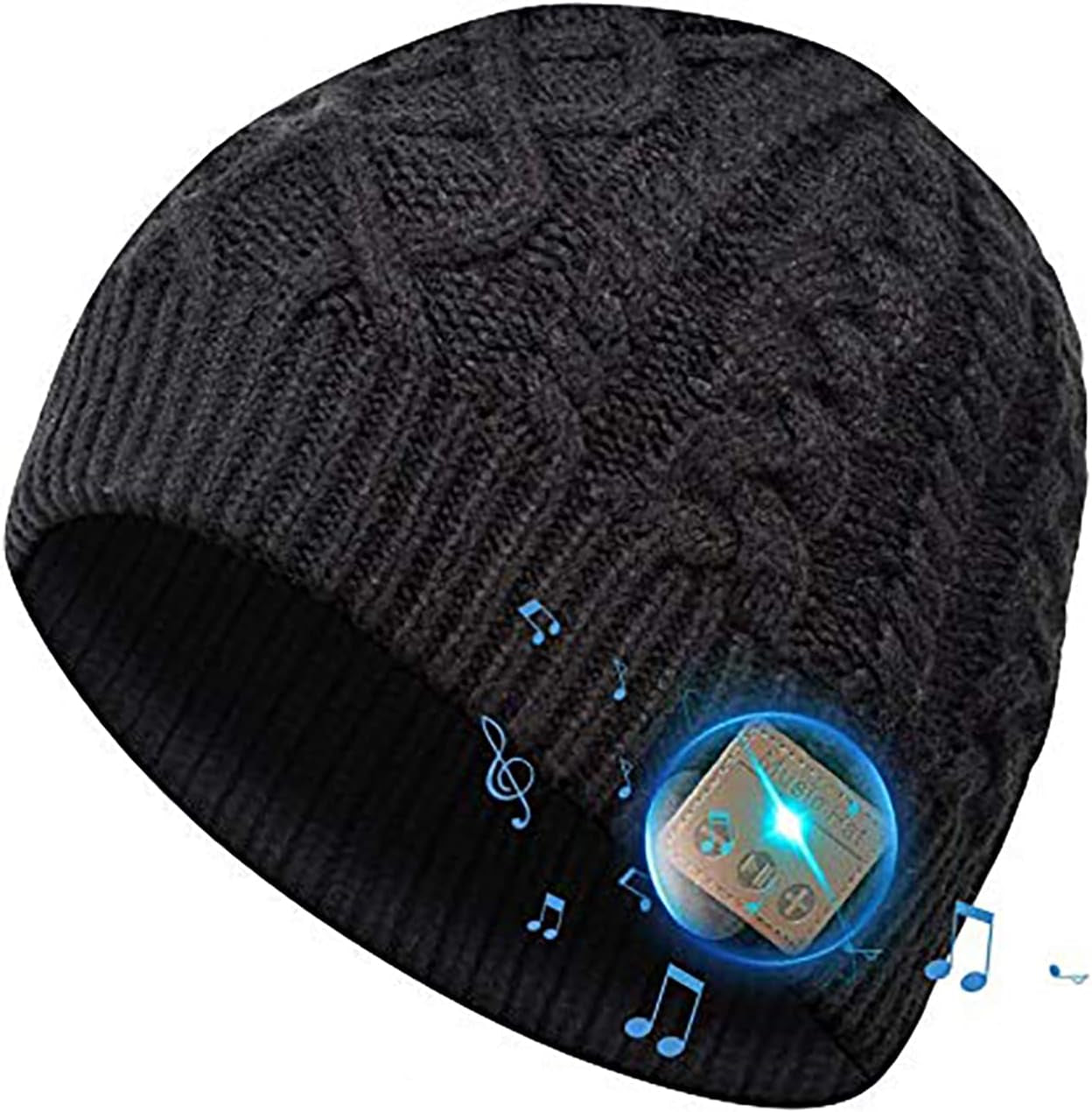 Wireless Bluetooth Beanie Hat Headphone Winter Warm Soft Knit Cap with Wireless Headphone Speaker Mic Hands Free for Iphone Android Cell Phones Black