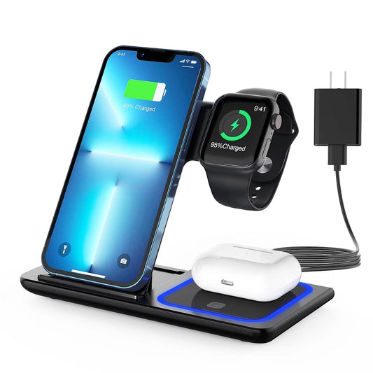 Wireless Charger, 3 in 1 Fast Charging Station Cable for Iphone 15 14 13/12/11, Wireless Charging Stand for Apple Iwatch Series , Airpods