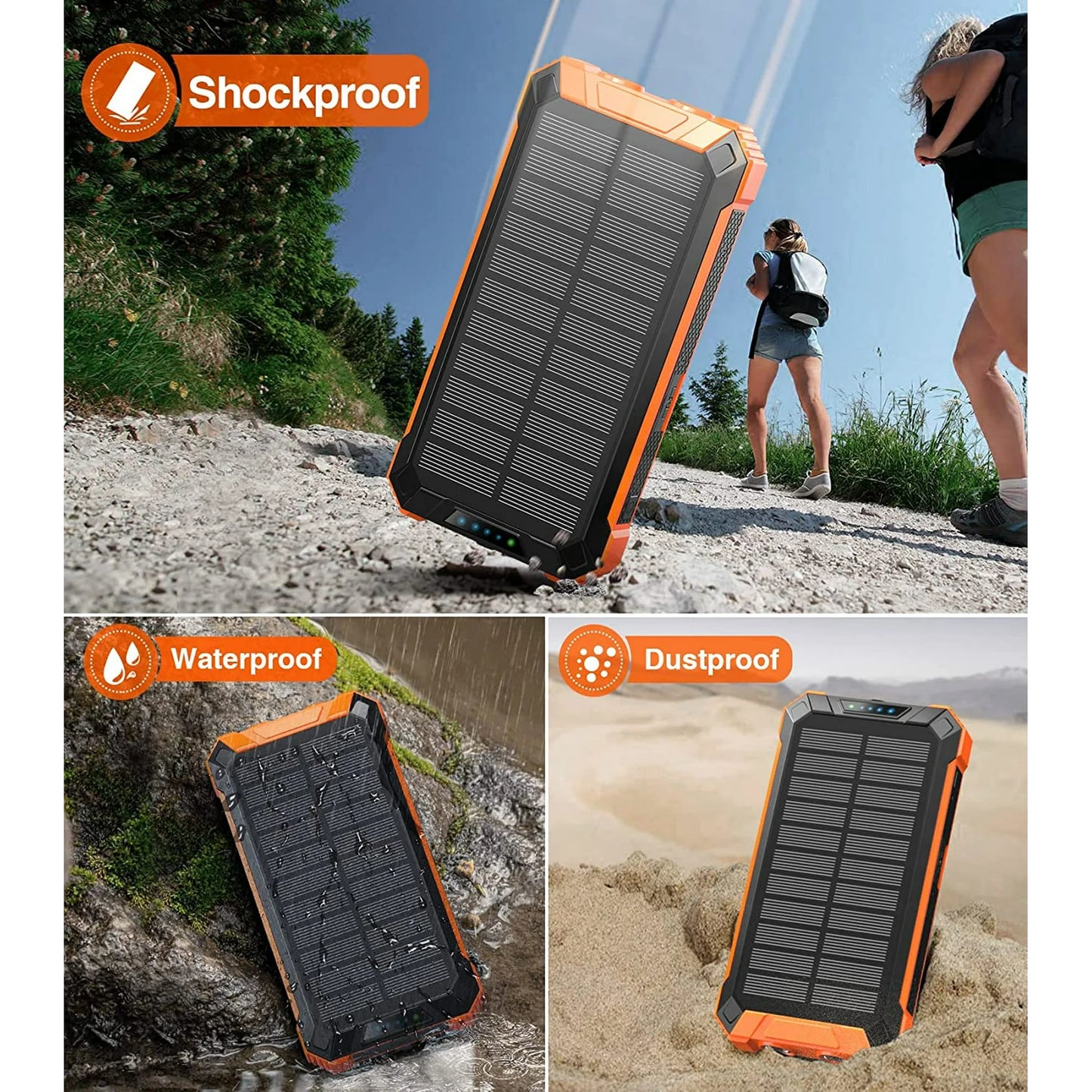 36000Mah Solar Charger Power Bank with 4 Cables, 15W Fast Charging Portable Charger for Cell Phone, Wireless Charger Solar Battery Pack with Dual Flashlights, Carabiner